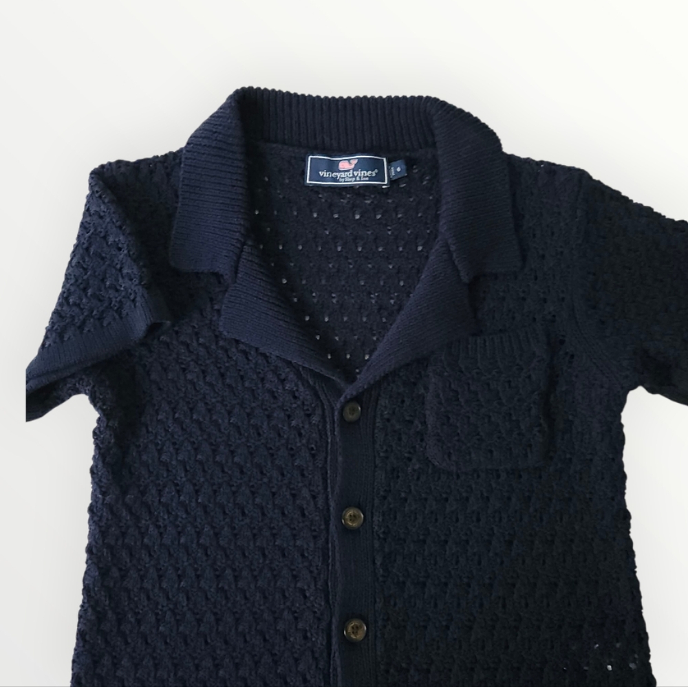 Vineyard Vines Kids Navy Knit‎ Button Front Short Sleeve Cardigan Top 6